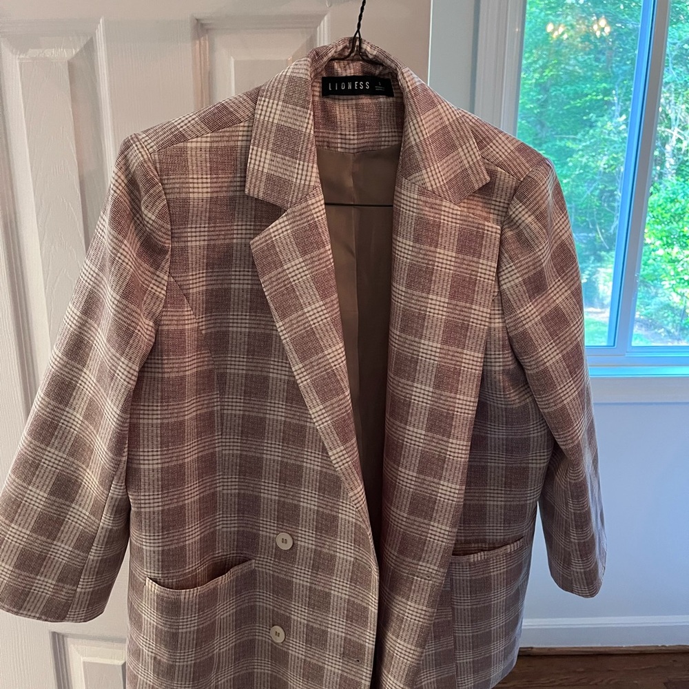 Lioness Brown and White Plaid Blazer Oversized Fit